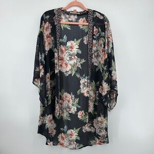 Boho Resort/Beach Wear Artsy Lightweight Floral Kimono Cardigan Open Front XS/S‎